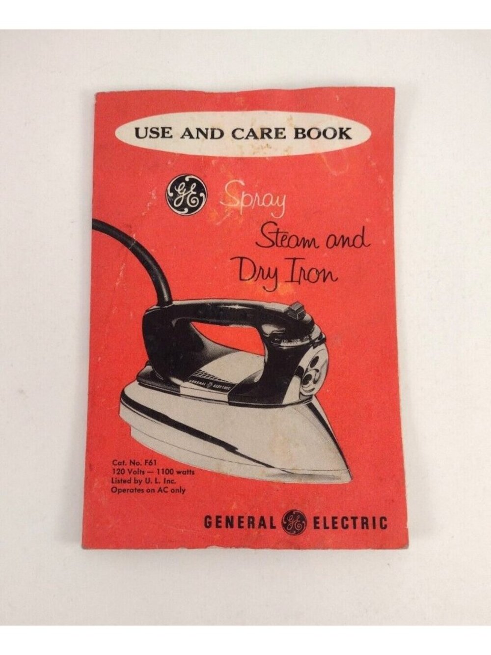 Vintage General Electric Spray Steam Dry Iron Use & Care Booklet GE Cat No F61